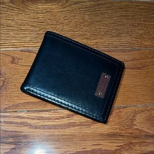 Tommy Hilfiger Black Leather Bifold Card Holder Embroidered Logo